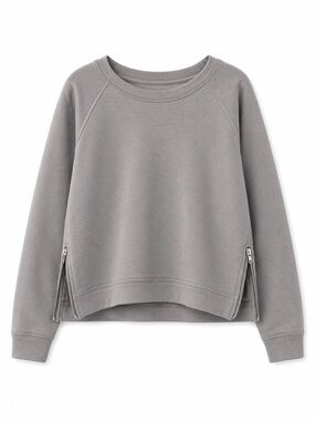 GRAY CREW NECK SWEATSHIRT WITH SILVER ZIPPER DETAIL